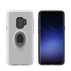Galaxy S9+ (Plus) Easy Carry Rotating Ring Stand Hybrid Case with Metal Plate (Silver)